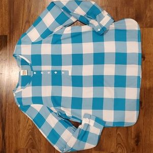 Womens Blair turquoise & white roll tab sleeve shirt size M